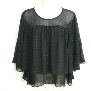 A New Day Blouse Black Polka Dots Sheer Layered